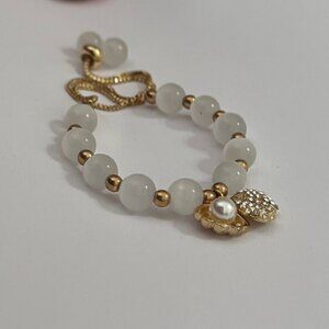 Gold Adjustable Bracelet with Shell Pearl Pendant | Brand New!